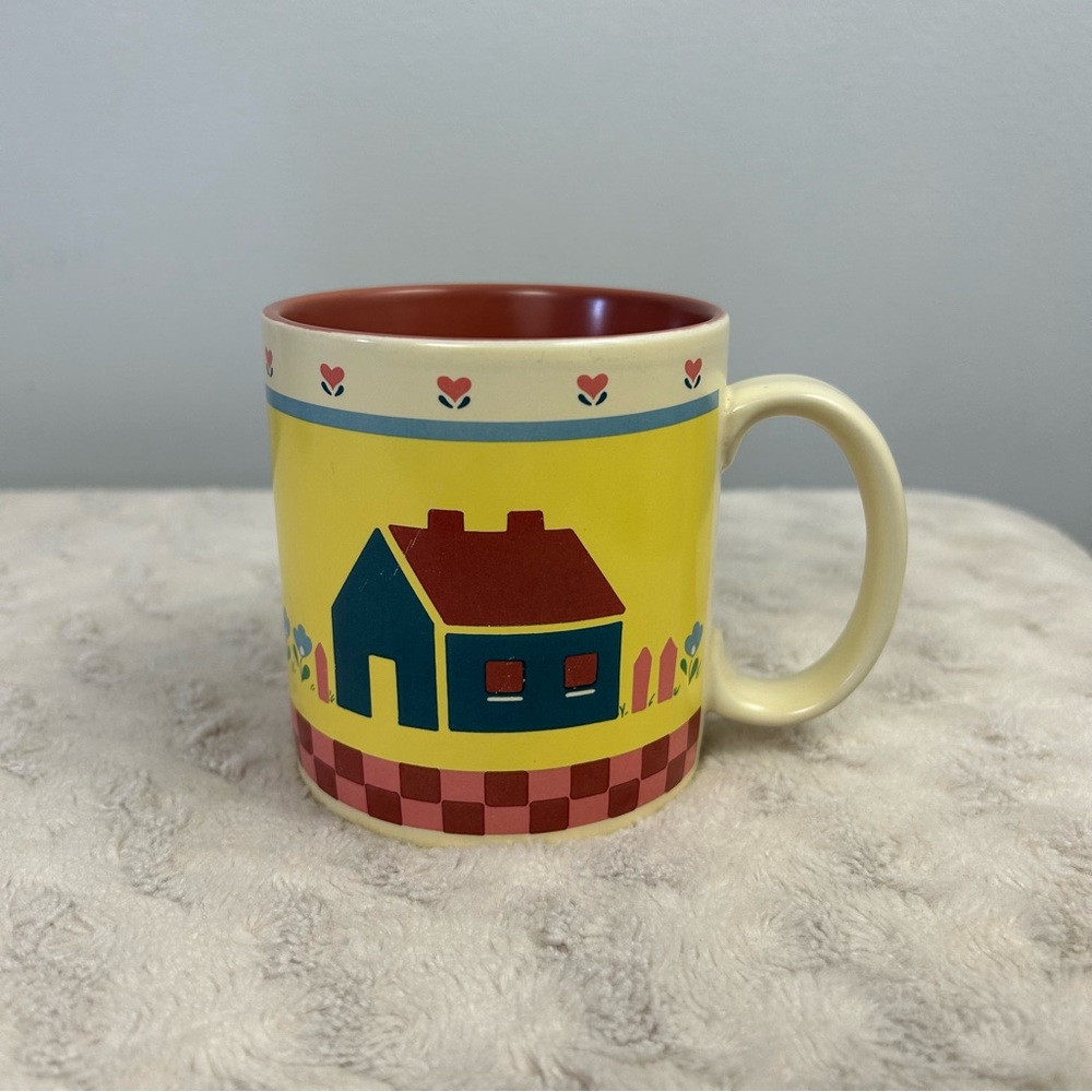 Russ Berrie Home Sweet Home Coffee Mug House Checkerboard Vintage 90's 8973